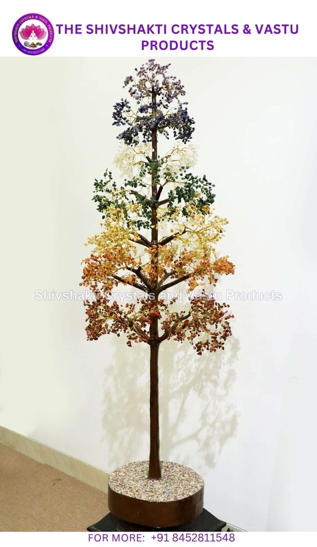 7 Chakra Tree Good Luck Home, Office Decor Showpiece Decoration Gift with Golden Wire and 5000 Beads