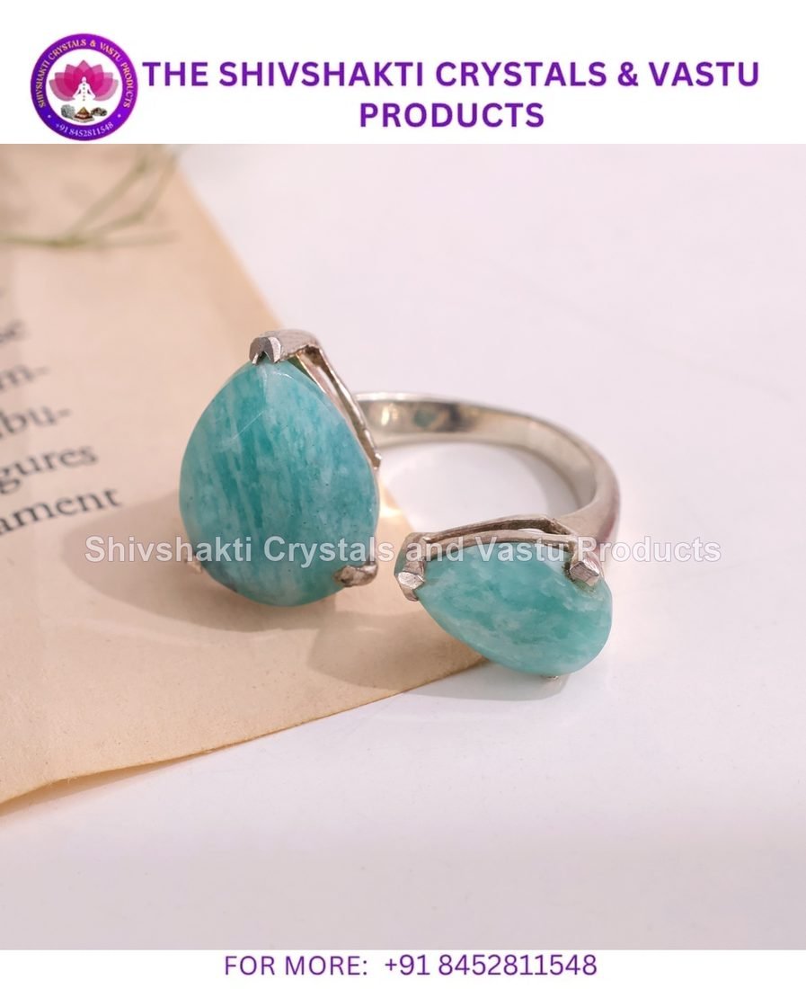 Amazonite Drop Shape Double Stone Ring Silver