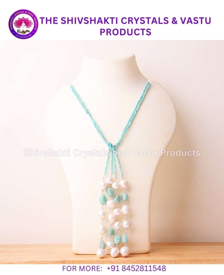 Amazonite With Pearl Silver Long Knotted Necklace