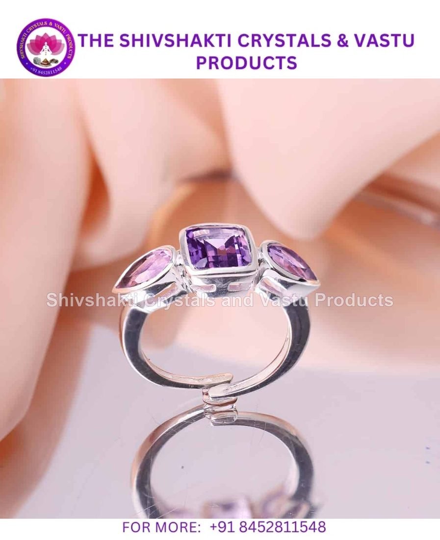 Amethyst 3 Stone Ring Silver