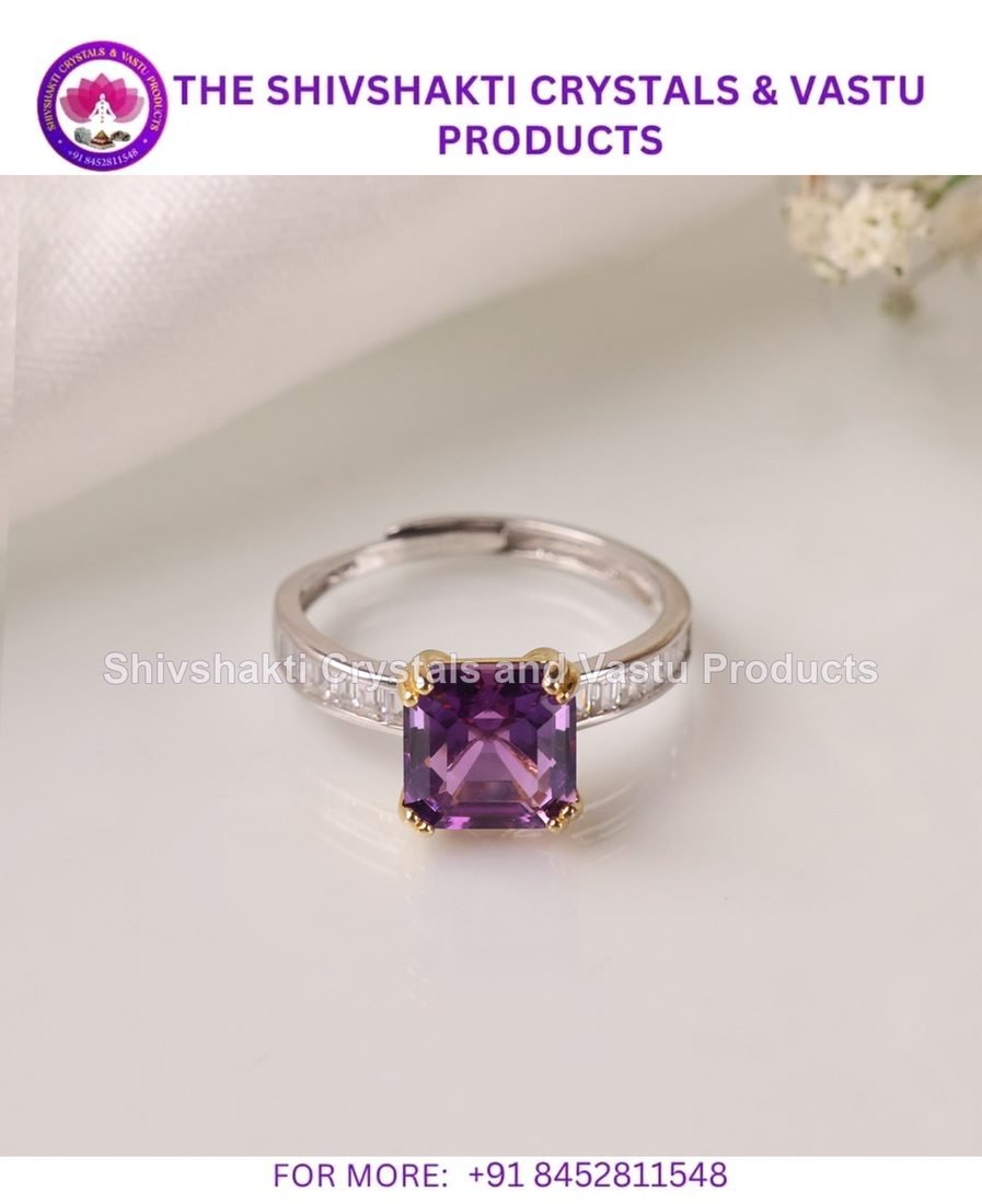 Amethyst Big Square Shape Silver Ring