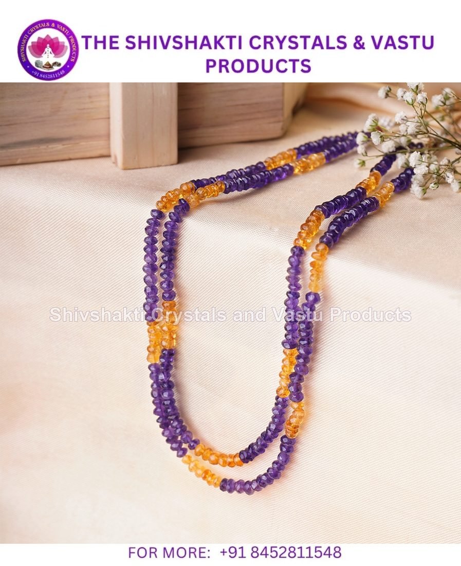 Amethyst, Citrine Bati Faceted Shape Beads Necklace