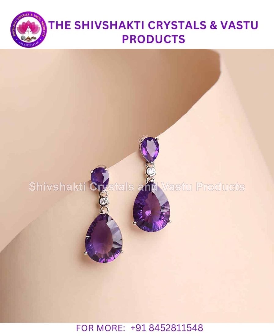 Amethyst Drop Double Stone Silver Earring