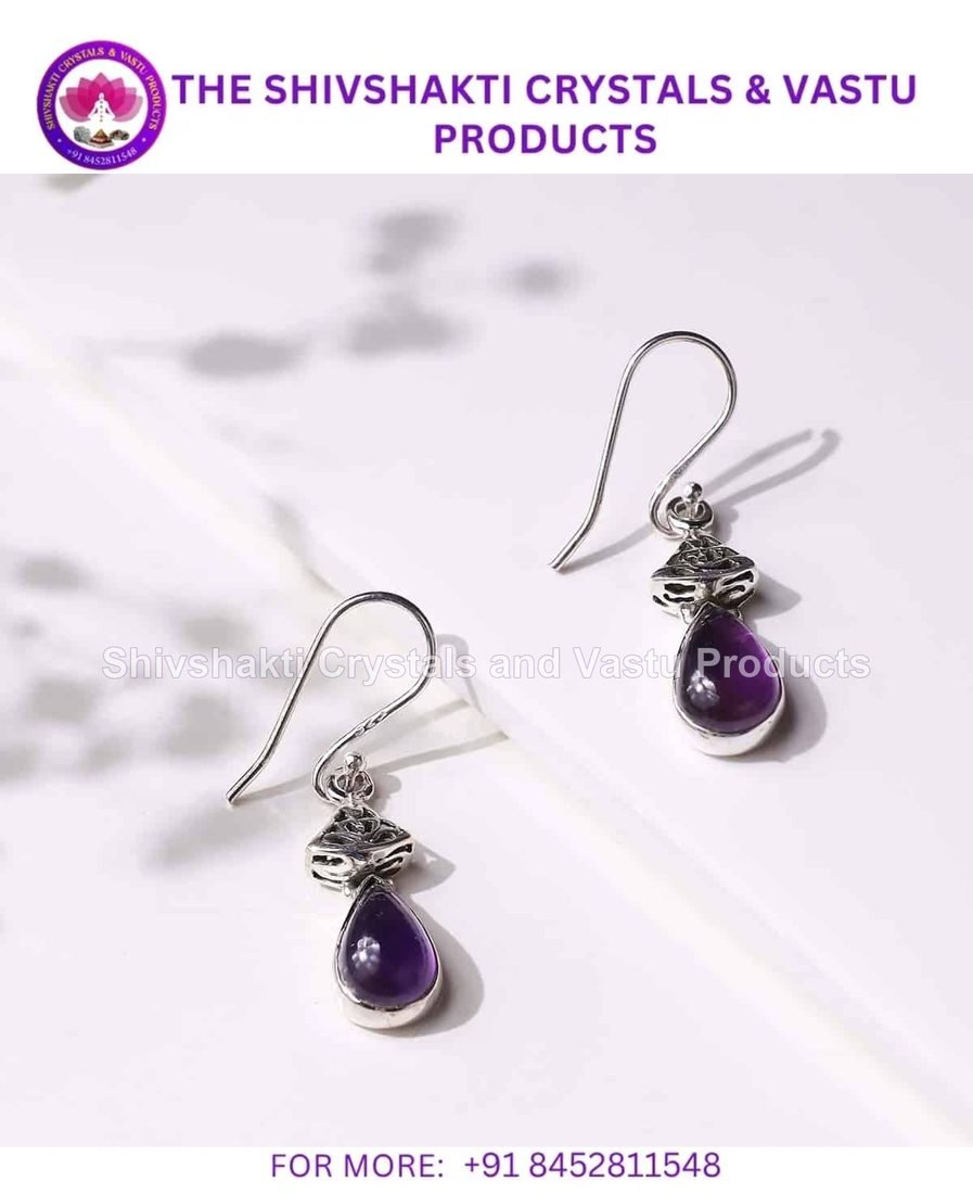 Amethyst Drop Shape Hanging Earring Silver