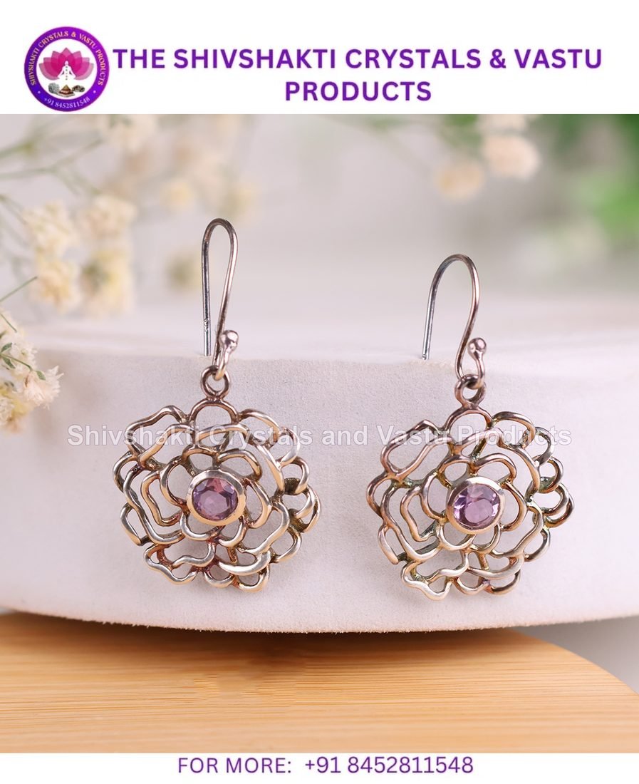 Amethyst Flower Design Hanging Silver Earring
