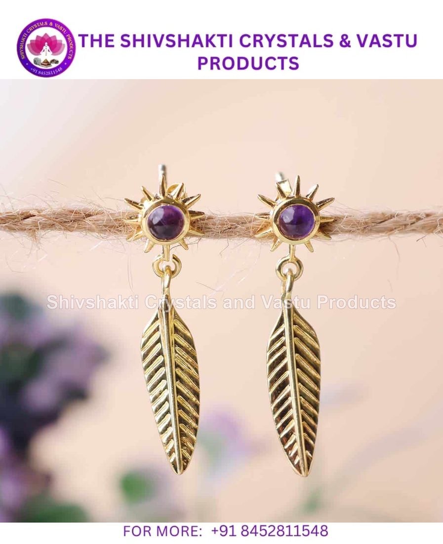 Amethyst Golden Leaf Earrings
