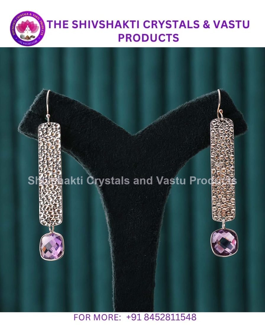 Amethyst Square Hanging Silver Earring