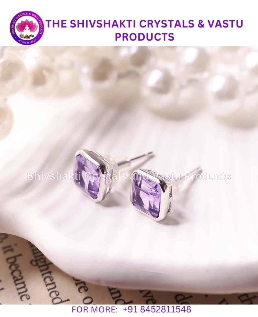 Amethyst Square Shape Stud Earring