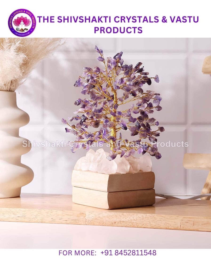 Amethyst Tree With Clear Quart Points Lamp