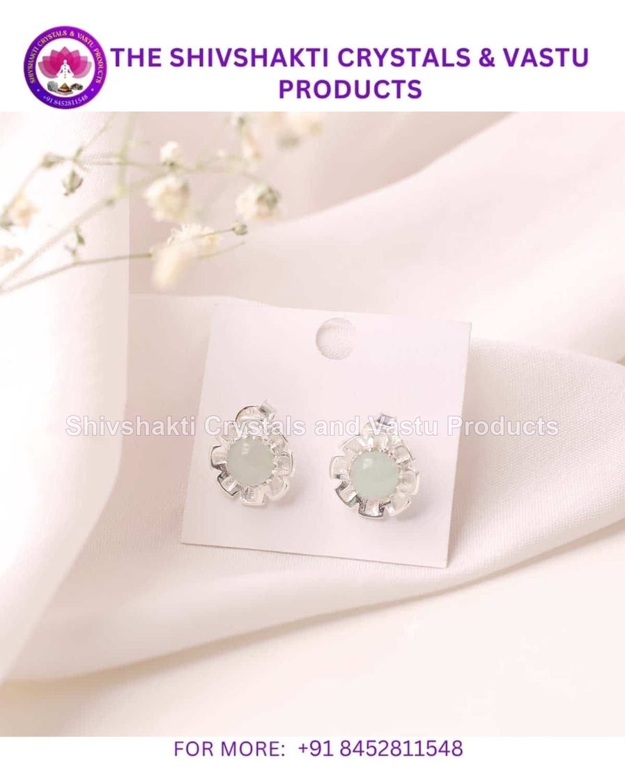 Aquamarine Flower Stud Earrings Silver
