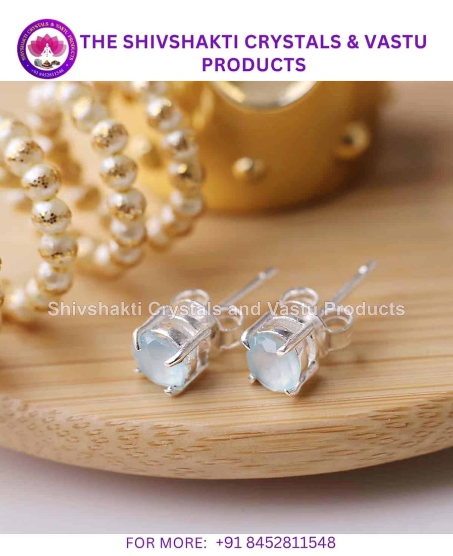 Aquamarine Round Stud Earrings Silver