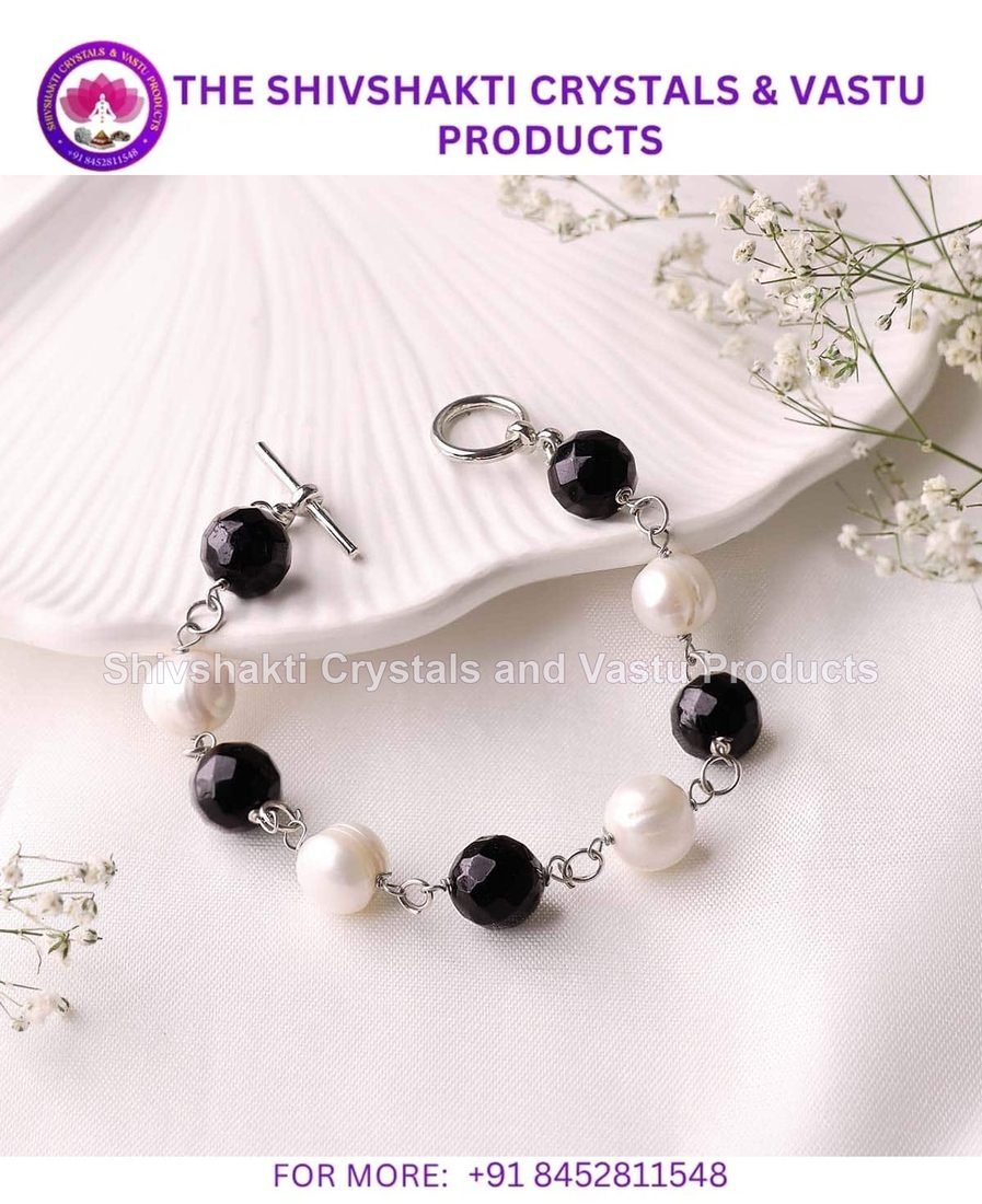 Balck Tourmaline Pearl Chain Bracelet