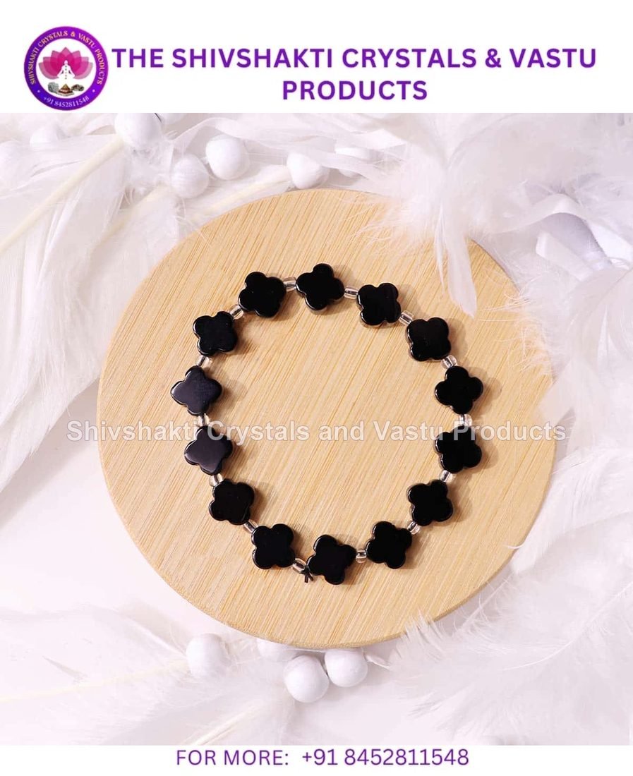 Black Obsidian Flower Beads Bracelet