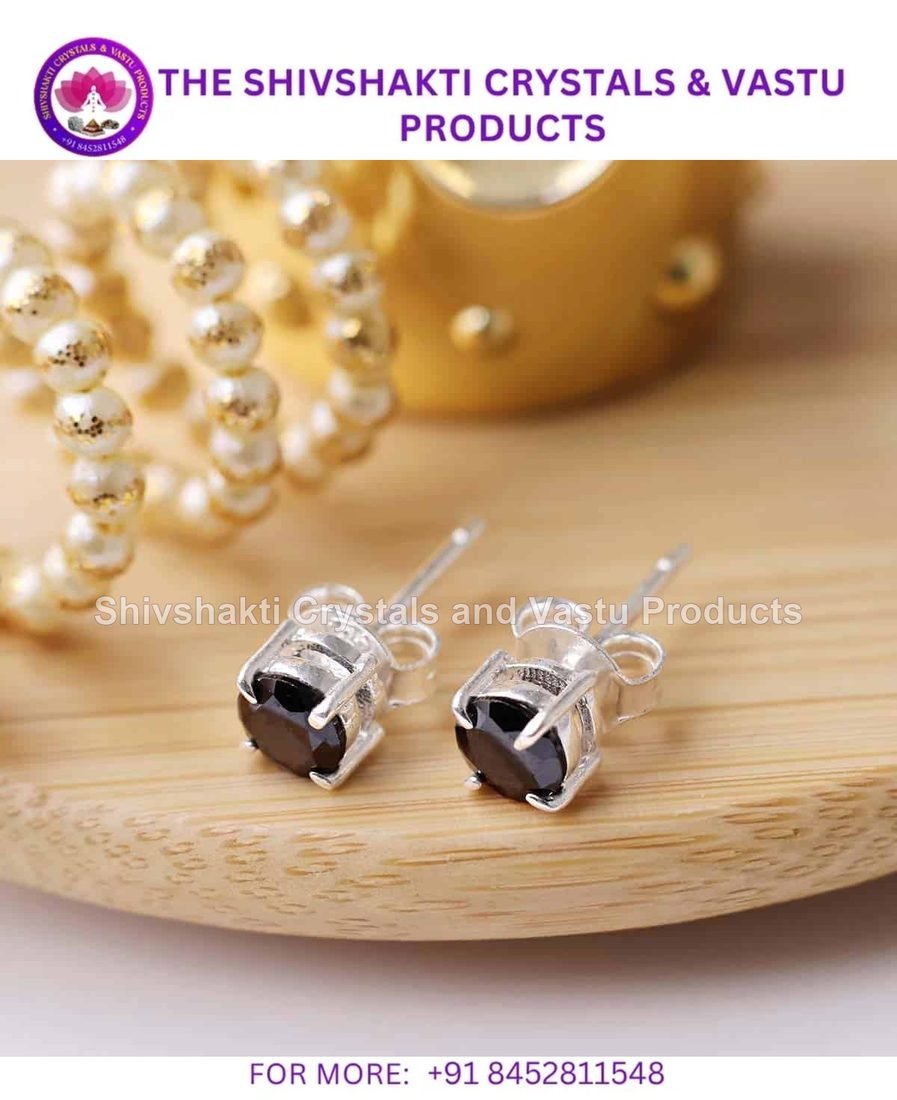 Black Onyx Round Stud Earrings Silver