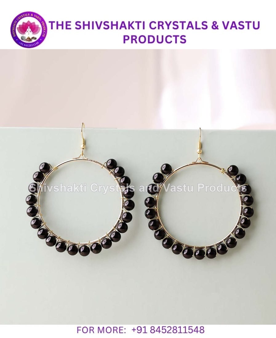 Black Tourmaline Beads Hook Earring
