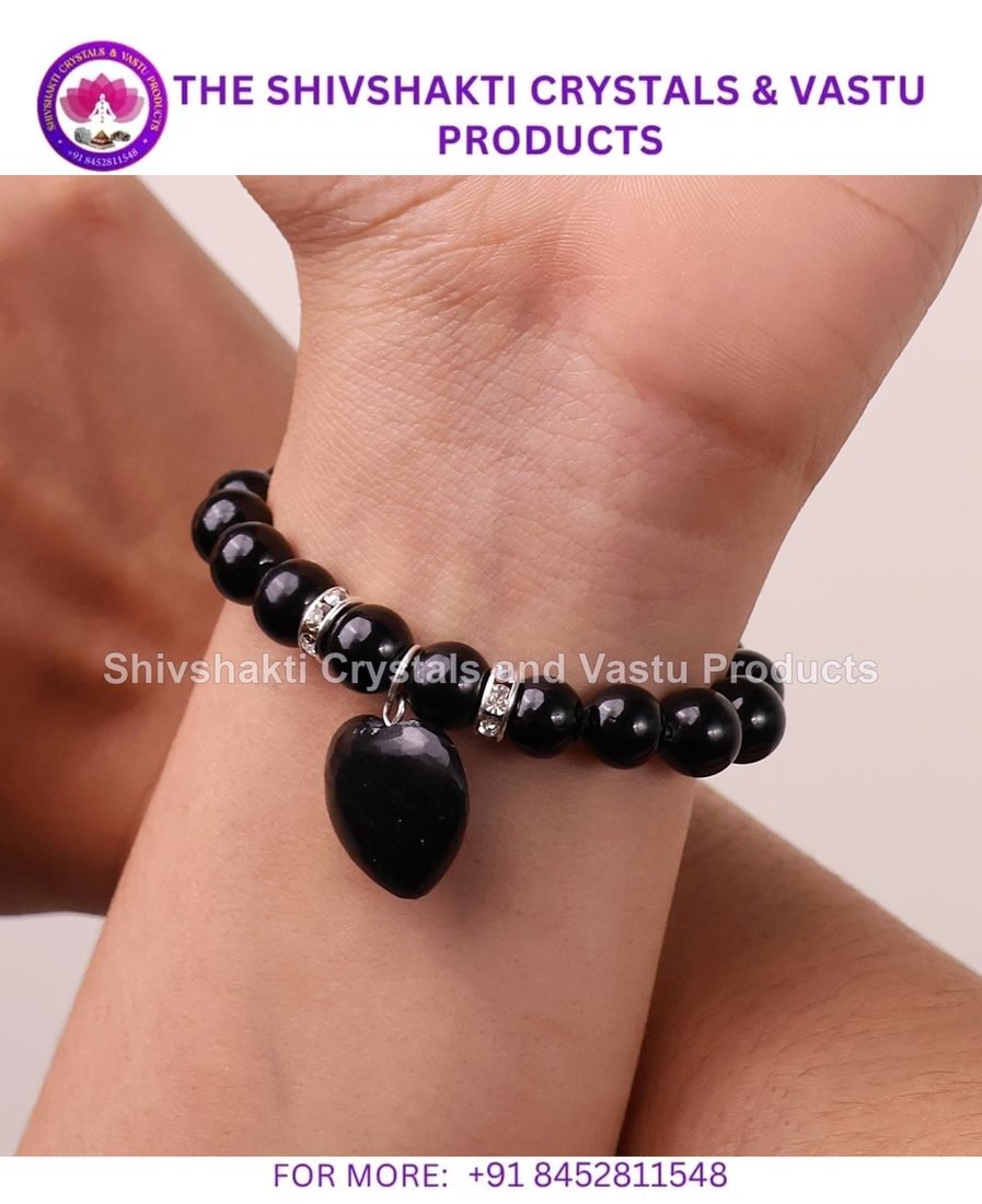 Black Tourmaline Bracelet With Mini Heart Charm