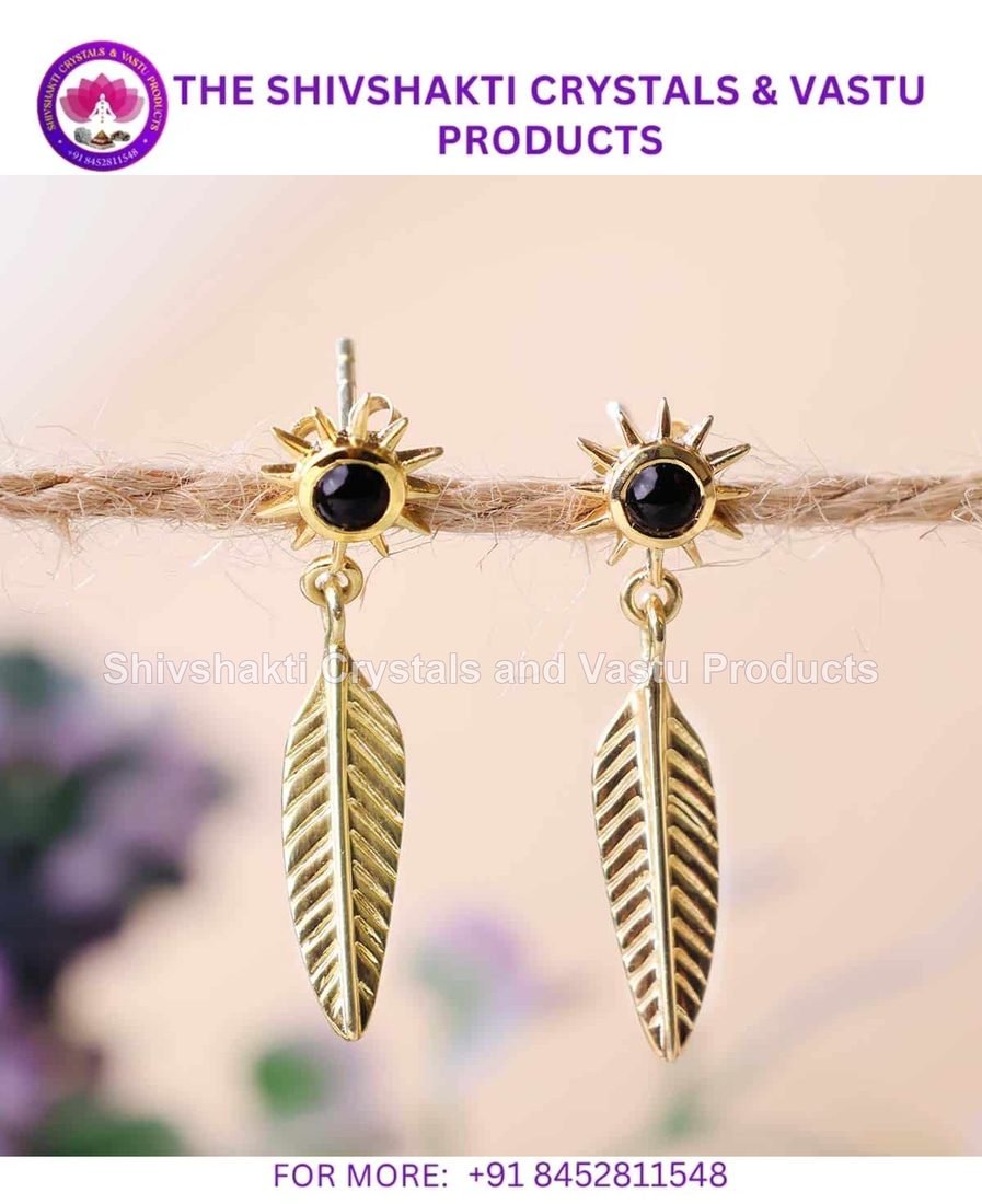 Black Tourmaline Golden Leaf Earrings
