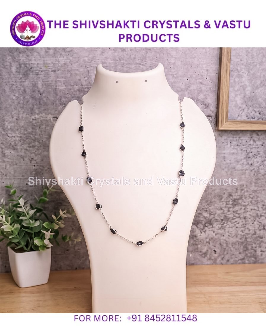 Black Tourmaline Raw Necklace Silver