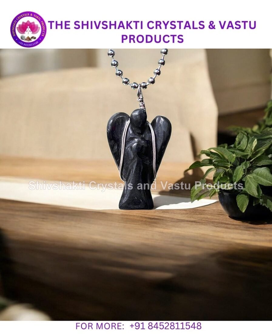 Black Tourmaline Wire-Wrapped Angel Pendant