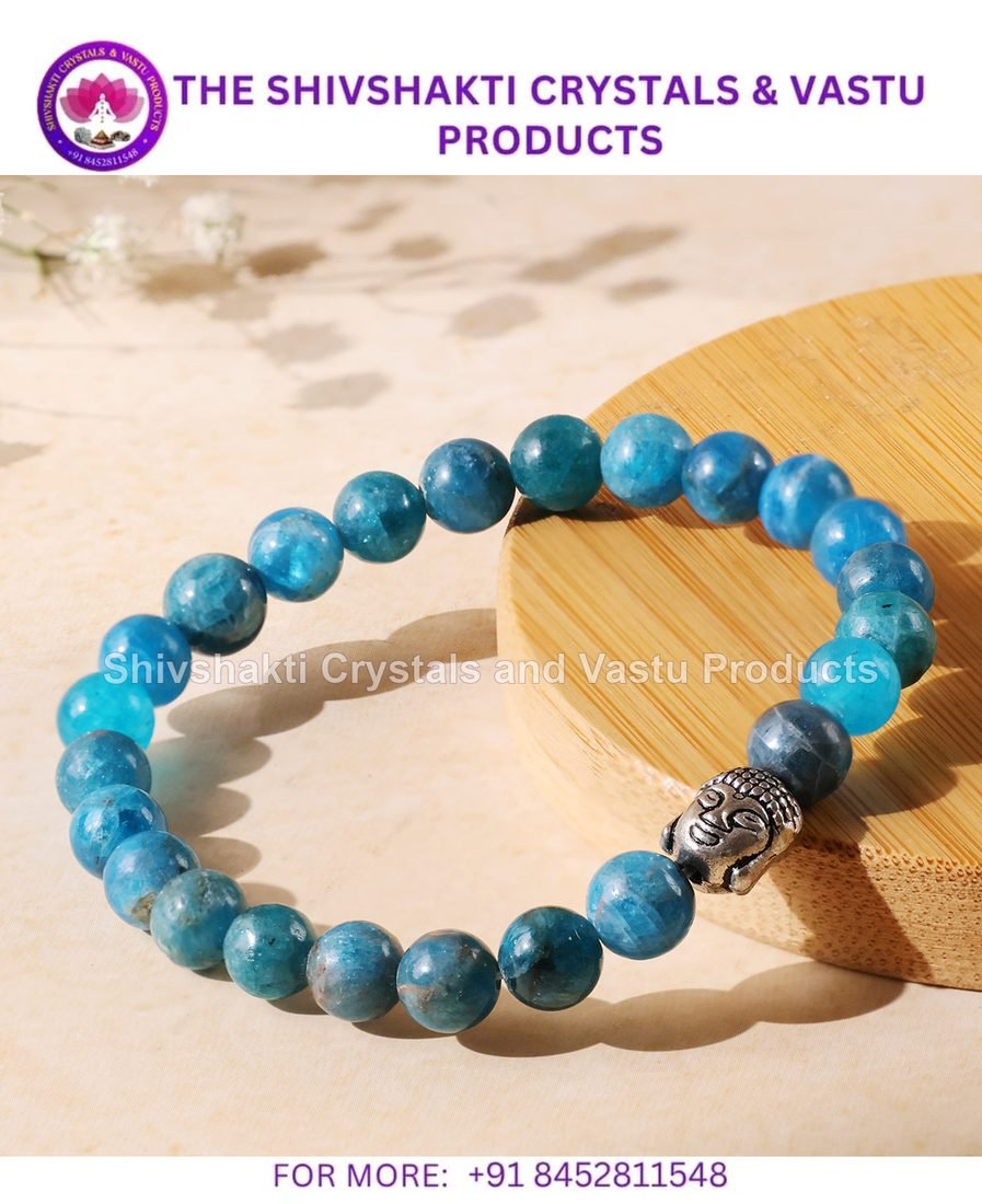 Blue Apatite Buddha Bracelet 8 mm