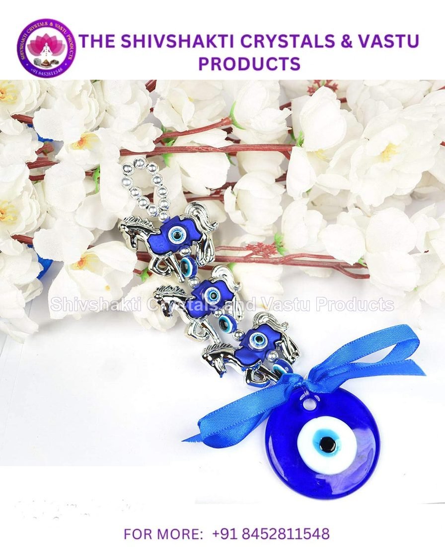 Blue Evil Eye Three Horse Silver Beads