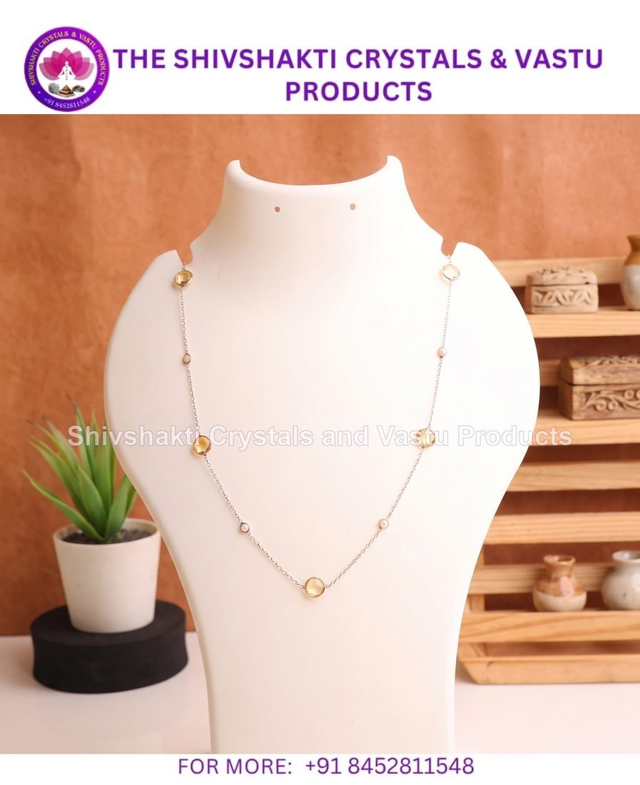 Citrine Coin Faceted Round Beads Necklace Silver