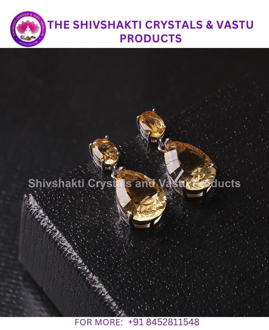 Citrine Drop Double Stone Silver Earring