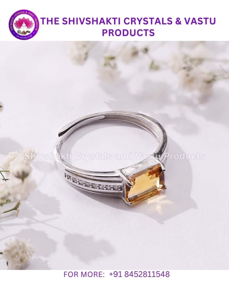 Citrine Rectangle Shape Small Silver Ring