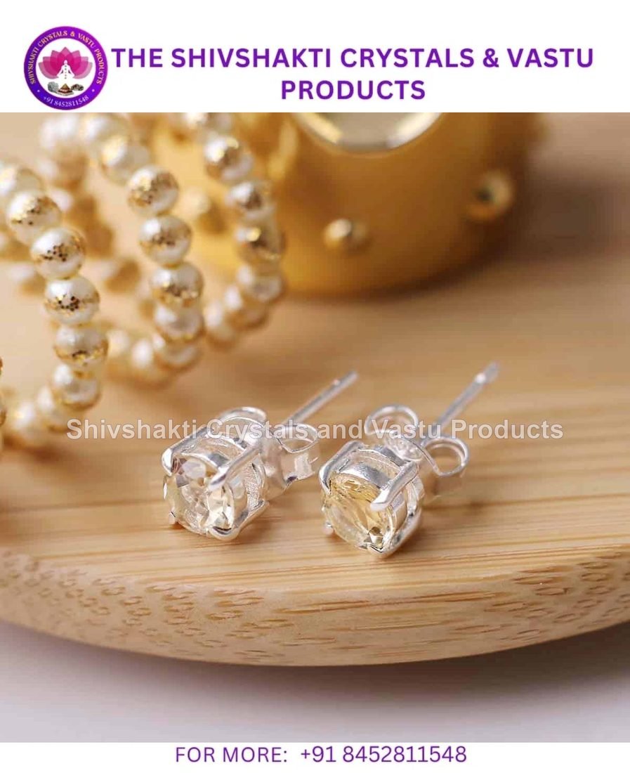 Citrine Round Stud Earrings Silver