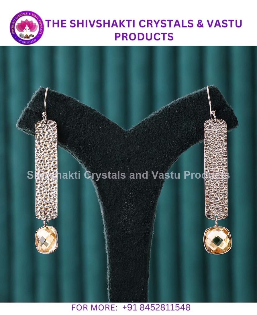 Citrine Square Hanging Silver Earring