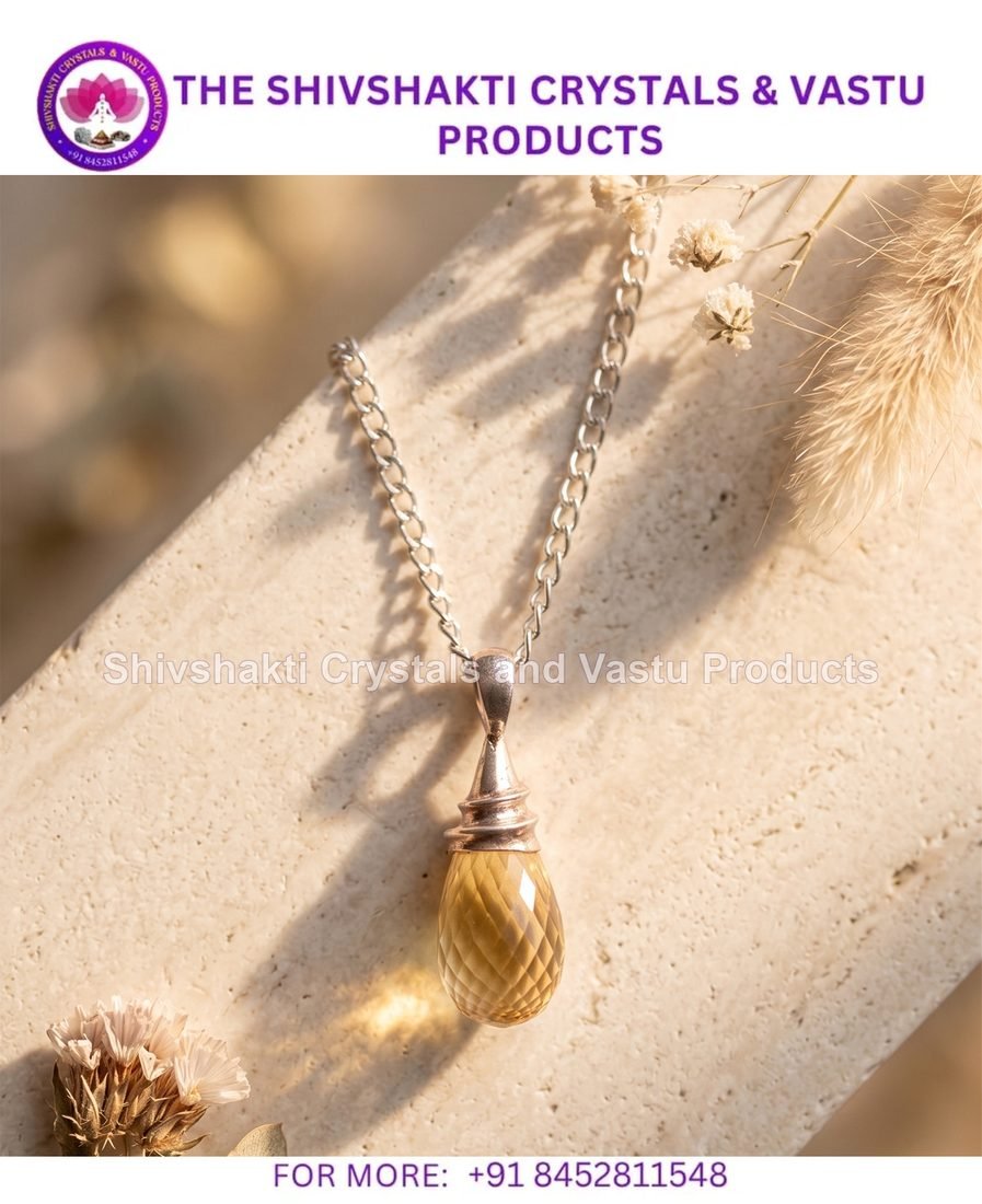 Citrine Tear Drop Faceted Silver Pendant