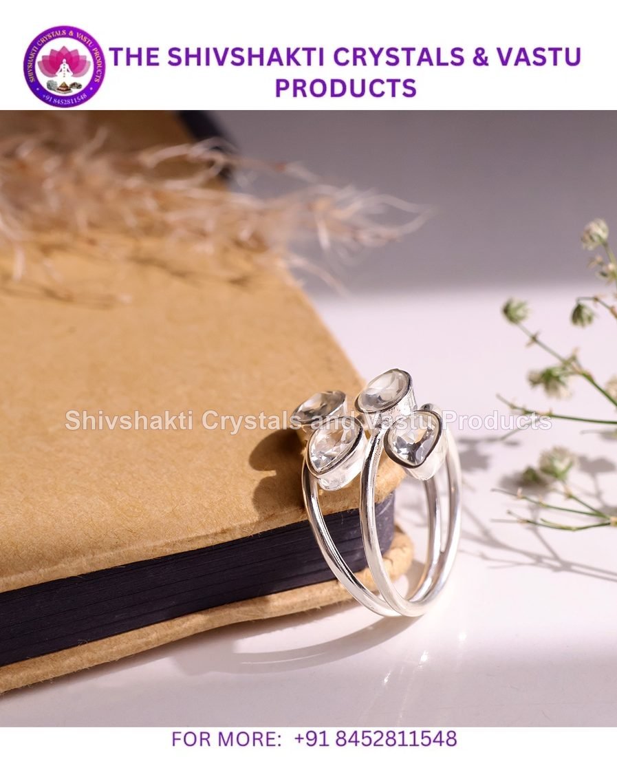 Clear Quartz 4 Stone Ring Silver