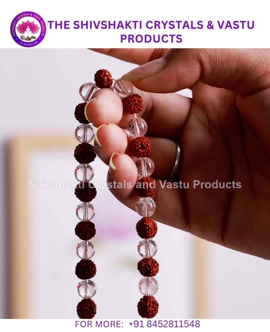 Clear Quartz and Rudraksha Beads Jaap Mala