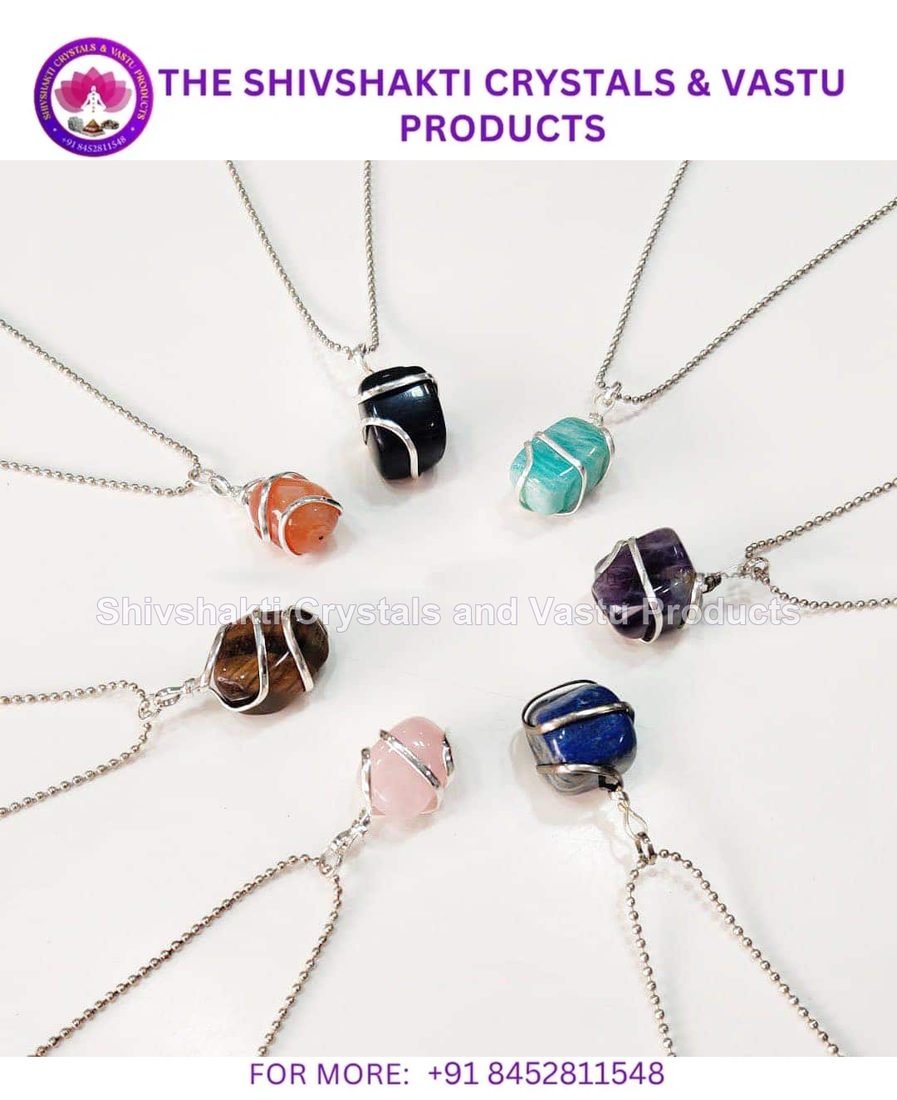 Crystal Tumble Wire Wrapped Pendants With Chain