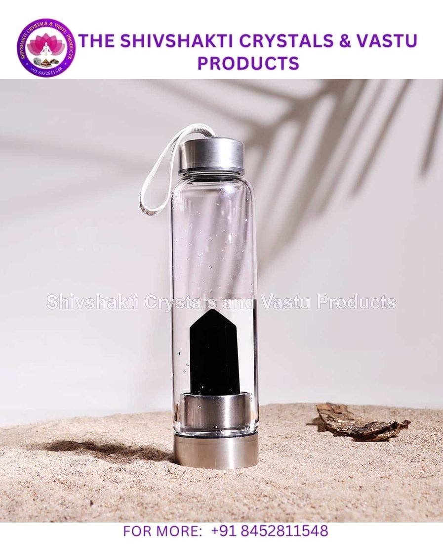 Glass Water Bottle With Black Obsidian Pencil
