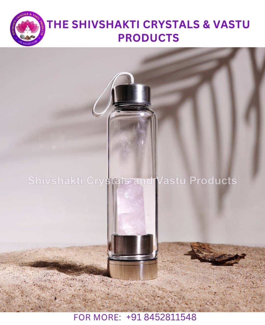 Glass Water Bottle With Rose Quartz Pencil