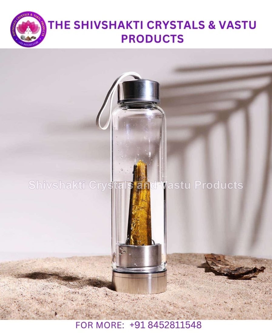 Glass Water Bottle With Tiger Eye Pencil