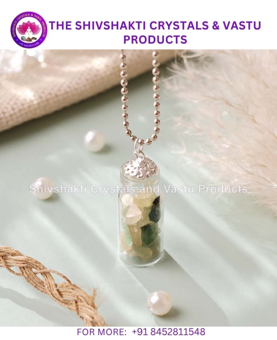 Green Aventurine Chips Glass Bottle Pendant