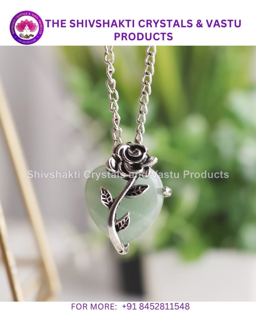 Green Aventurine With Rose Heart Pendant