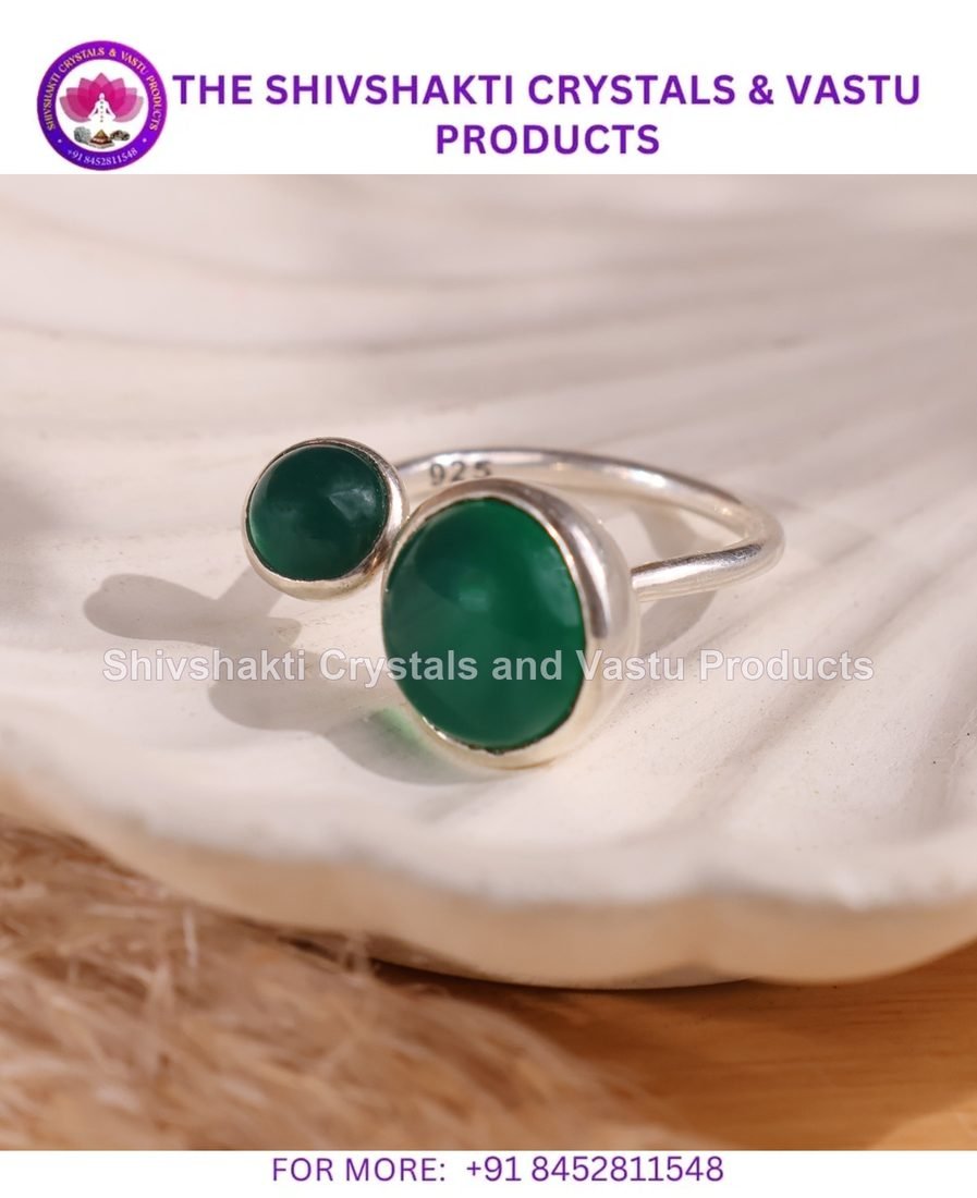 Green Onyx Double Stone Ring Silver