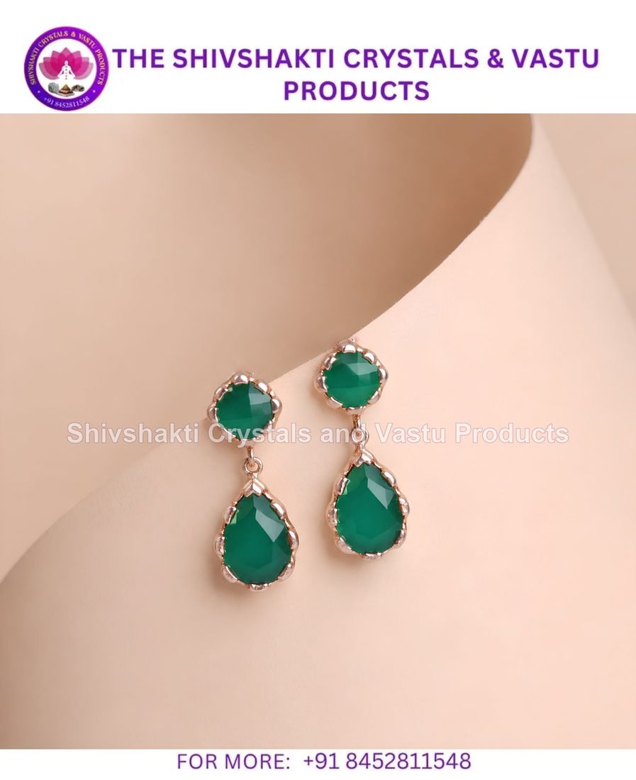 Green Onyx Double Stone Silver Earring