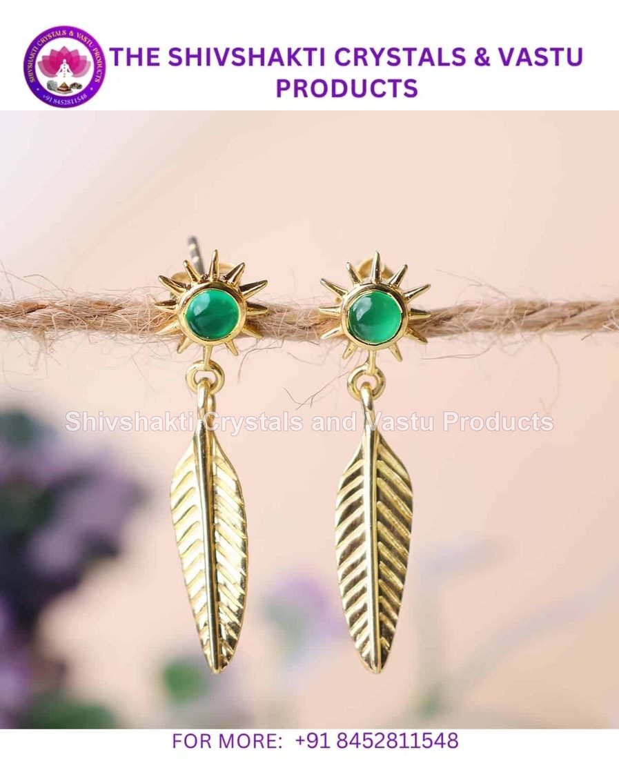 Green Onyx Golden Leaf Earrings