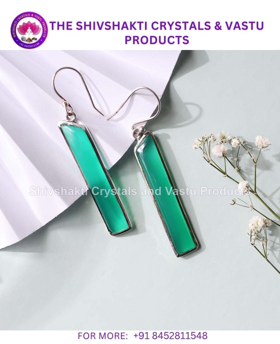 Green Onyx Long Silver Earrings