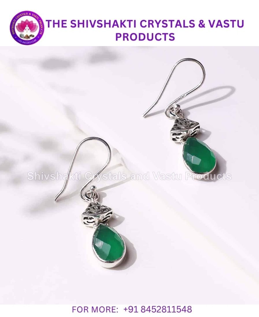 Green Onyx Silver Drop Hanging Earrings