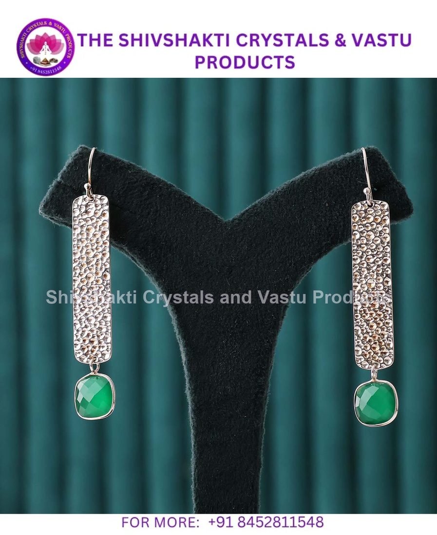 Green Onyx Square Hanging Silver Earring