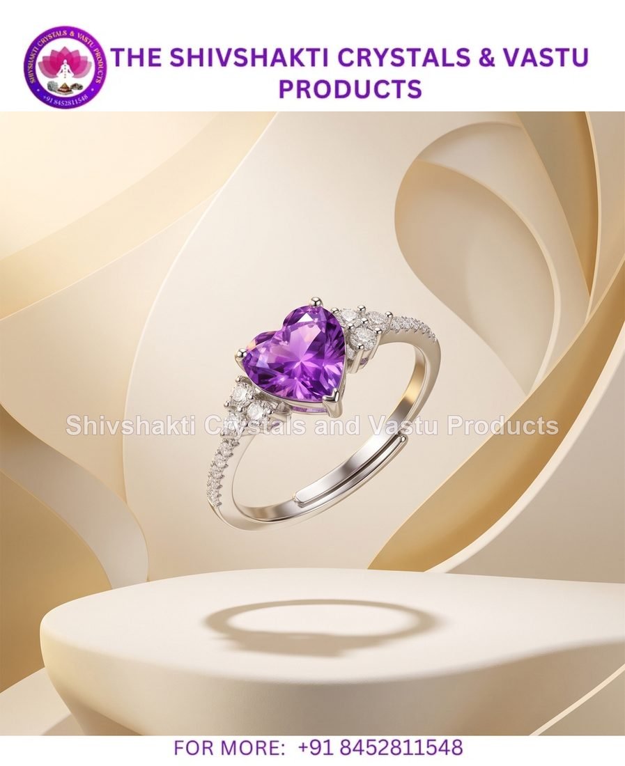 Heart shaped Amethyst Silver Ring