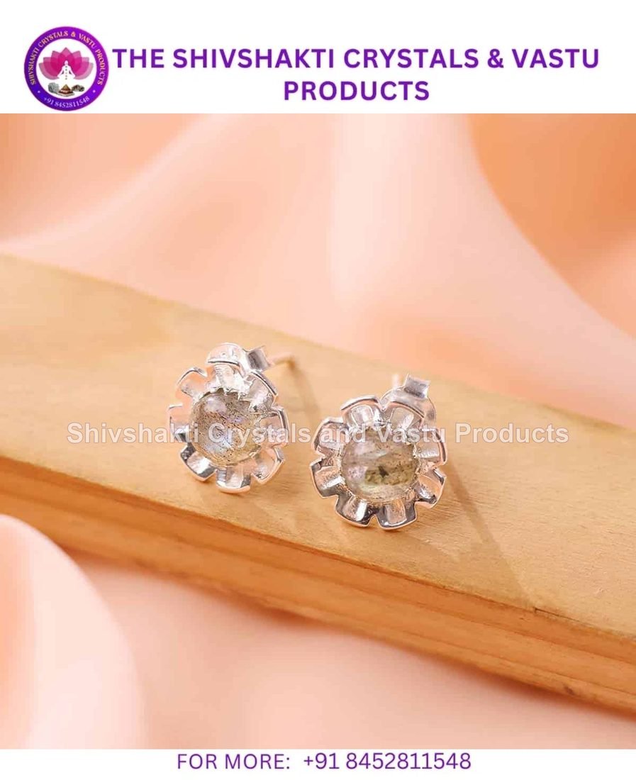Labradorite Flower Stud Earrings Silver