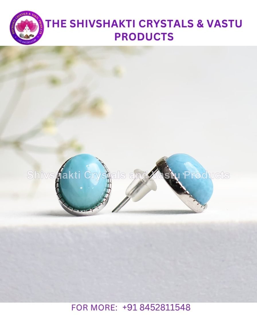Larimar Stud Oval Earrings in Silver