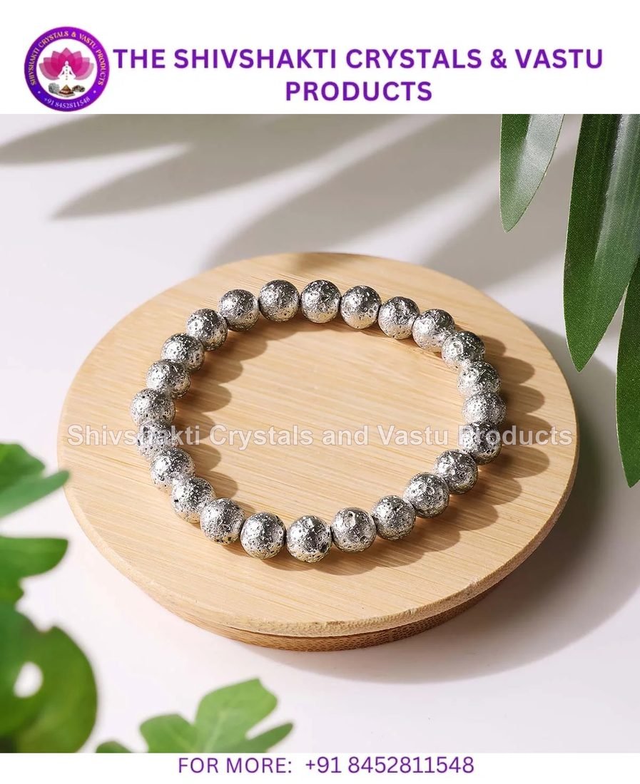 Lava Silver Metallic Stone Bracelet 8mm