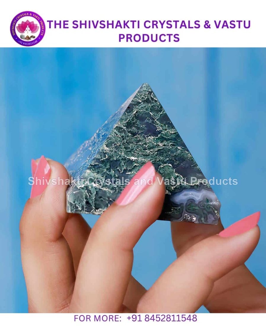 Moss Agate Stone Pyramid